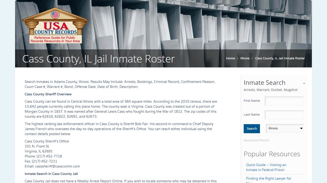 Cass County, IL Jail Inmate Roster | Name Search